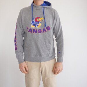Champion Ncaa Kansas Jayhawks Embroidered Hoodie Sweatshirt S